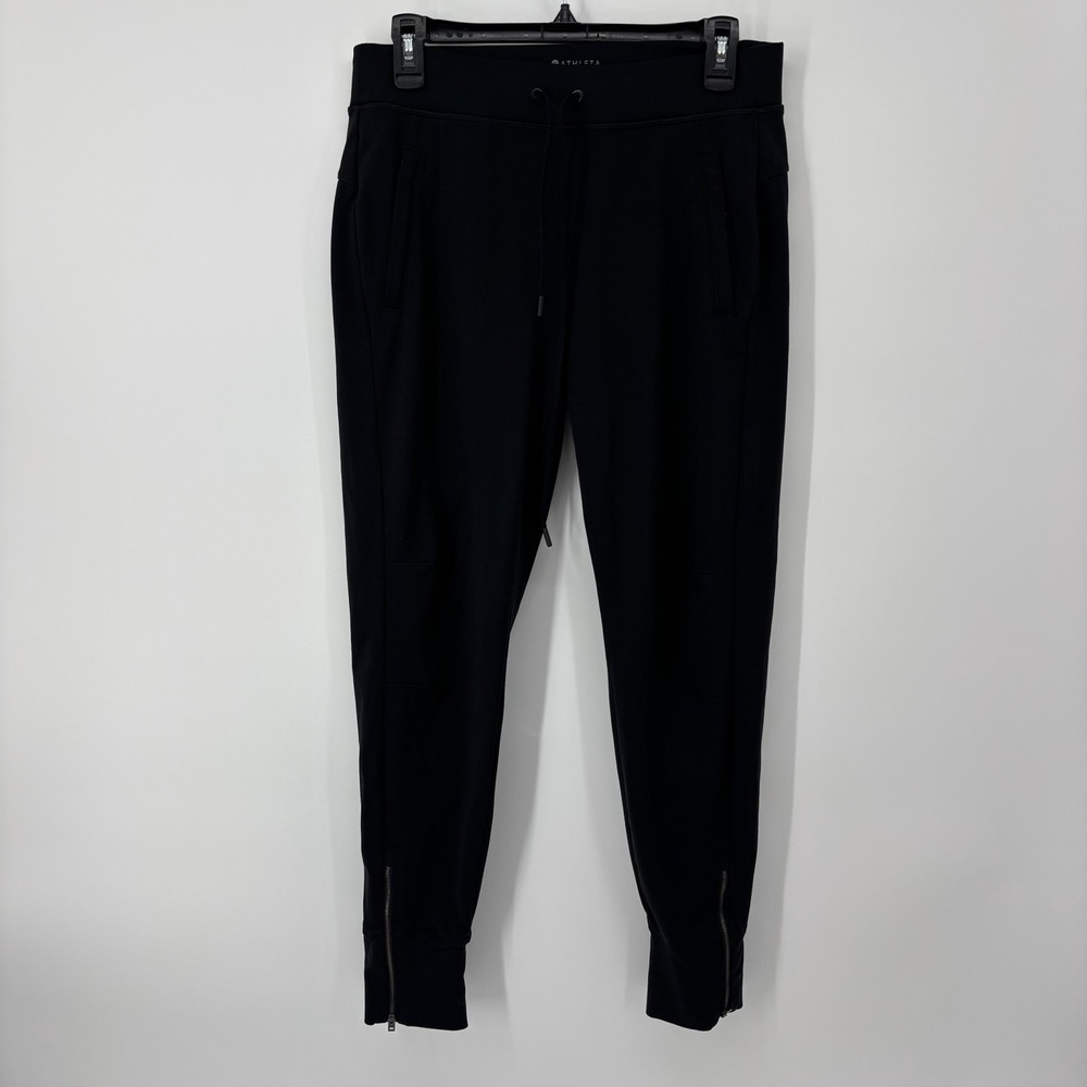 Athleta Metro Street Jogger Pants Women's Small Drawstring Zip Ankle Black Gym‎